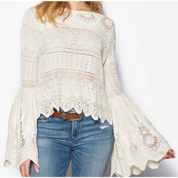 Free People Once Upon a Time Lace Creamy White Top XS - Picture 1 of 8